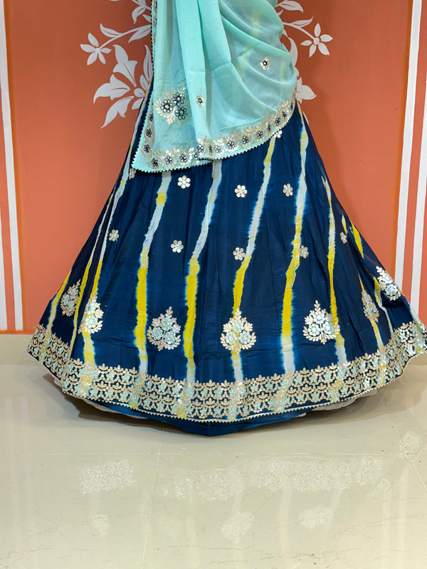 CHINON AARI GOTA PATTI WORK LEHERIYA LEHENGA