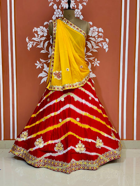 CHINON AARI GOTA PATTI WORK LEHERIYA LEHENGA