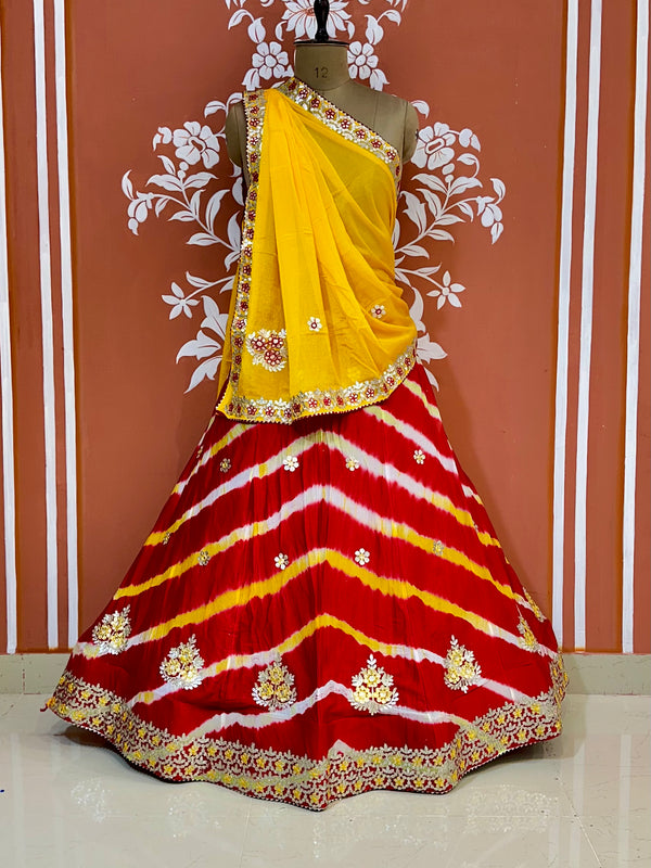 CHINON AARI GOTA PATTI WORK LEHERIYA LEHENGA