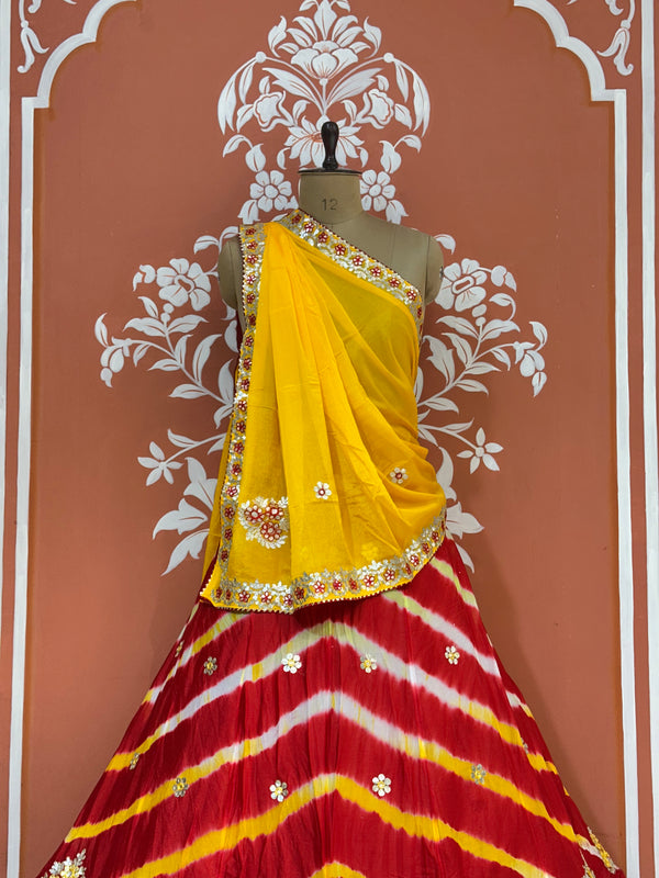 CHINON AARI GOTA PATTI WORK LEHERIYA LEHENGA