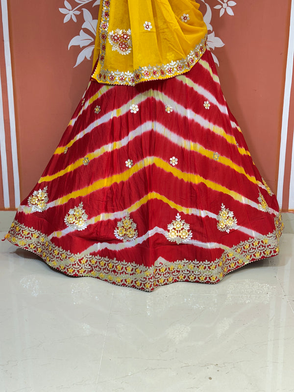 CHINON AARI GOTA PATTI WORK LEHERIYA LEHENGA