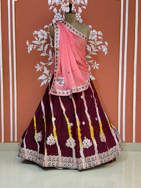 CHINON AARI GOTA PATTI WORK LEHERIYA LEHENGA
