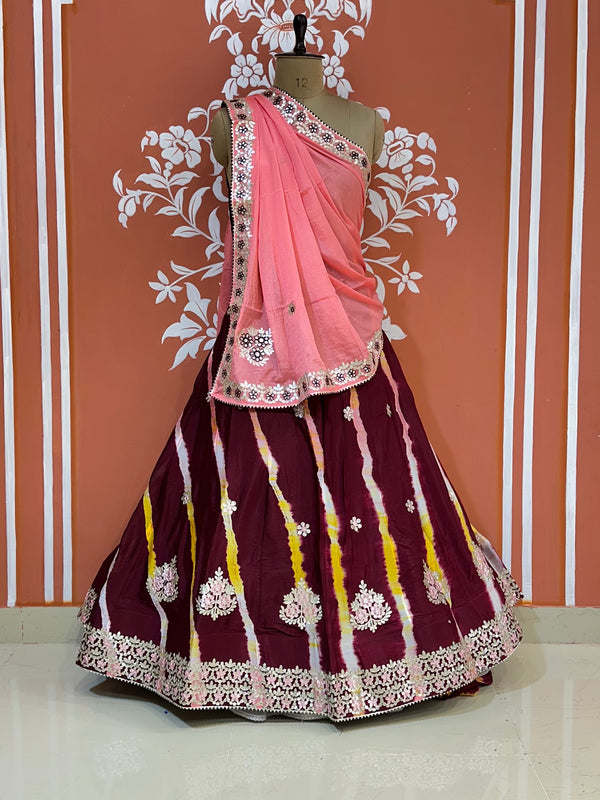 CHINON AARI GOTA PATTI WORK LEHERIYA LEHENGA