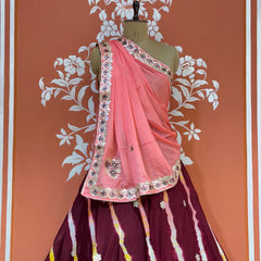 CHINON AARI GOTA PATTI WORK LEHERIYA LEHENGA