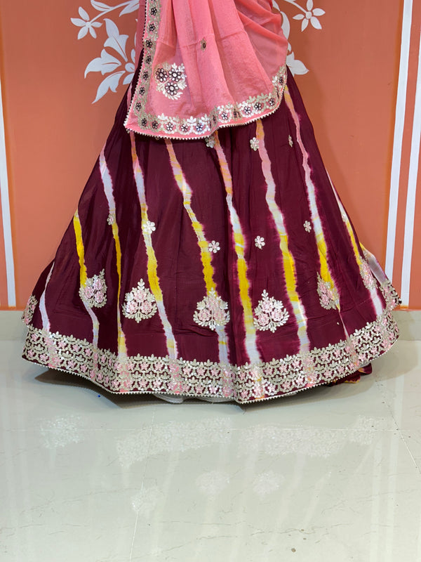CHINON AARI GOTA PATTI WORK LEHERIYA LEHENGA