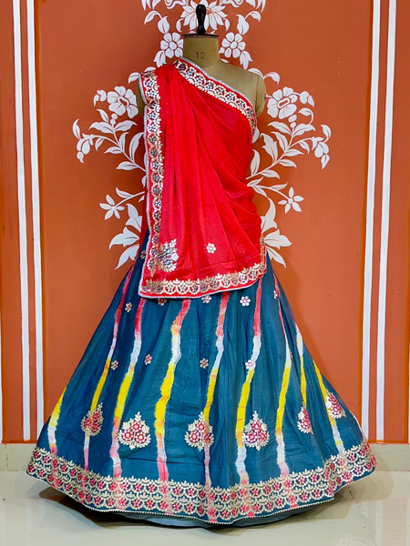 CHINON AARI GOTA PATTI WORK LEHERIYA LEHENGA