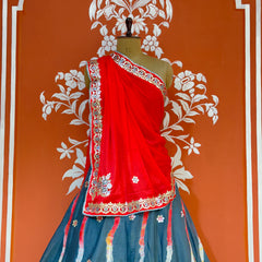 CHINON AARI GOTA PATTI WORK LEHERIYA LEHENGA