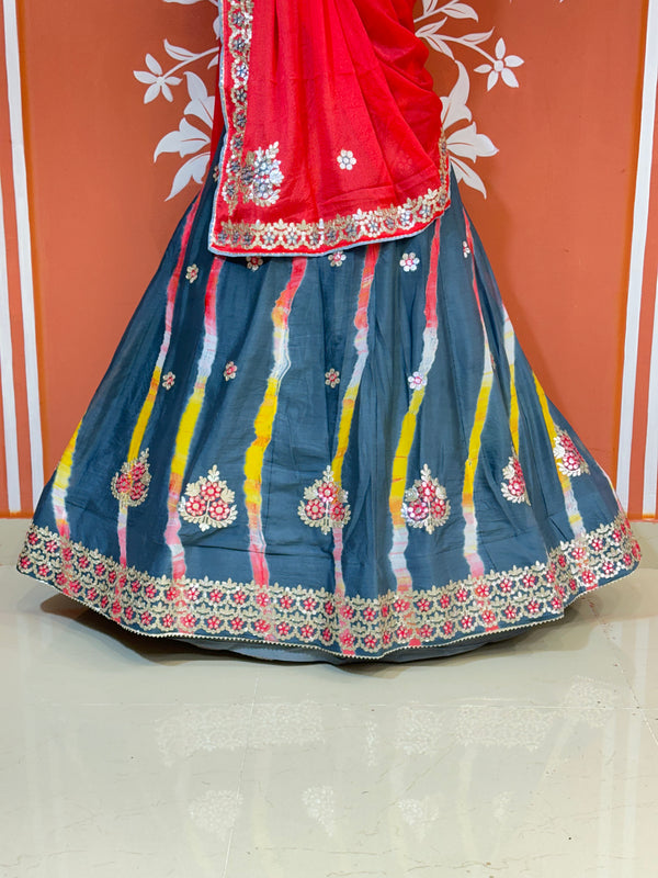 CHINON AARI GOTA PATTI WORK LEHERIYA LEHENGA