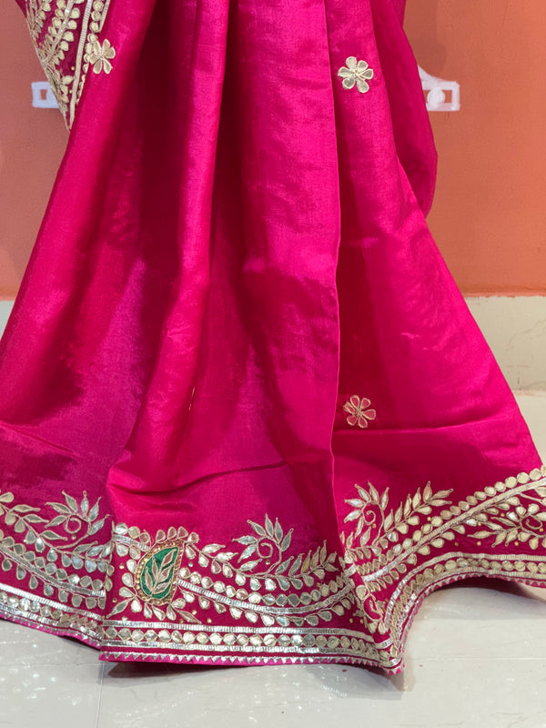 PURE UPADA SILK HANDWORK GOTA PATTI SAREE