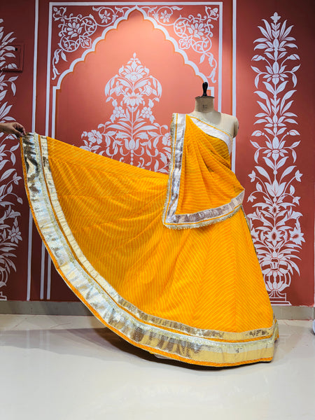 GEORGETTE GOLDEN SILVER WORK EXTRA FLARED LEHENGA