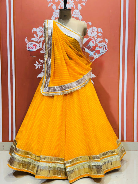 GEORGETTE GOLDEN SILVER WORK EXTRA FLARED LEHENGA