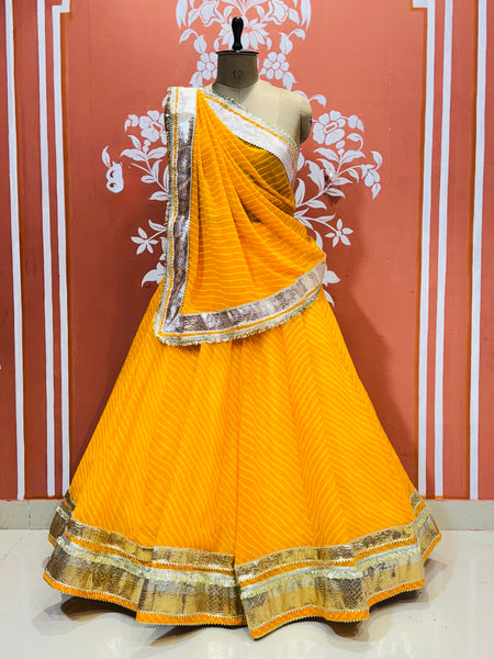 GEORGETTE GOLDEN SILVER WORK EXTRA FLARED LEHENGA