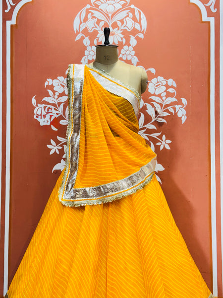 GEORGETTE GOLDEN SILVER WORK EXTRA FLARED LEHENGA