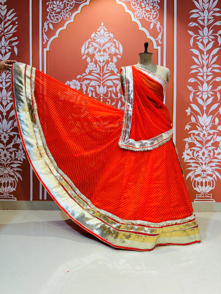 GEORGETTE GOLDEN SILVER WORK EXTRA FLARED LEHENGA