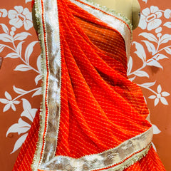 GEORGETTE GOLDEN SILVER WORK EXTRA FLARED LEHENGA