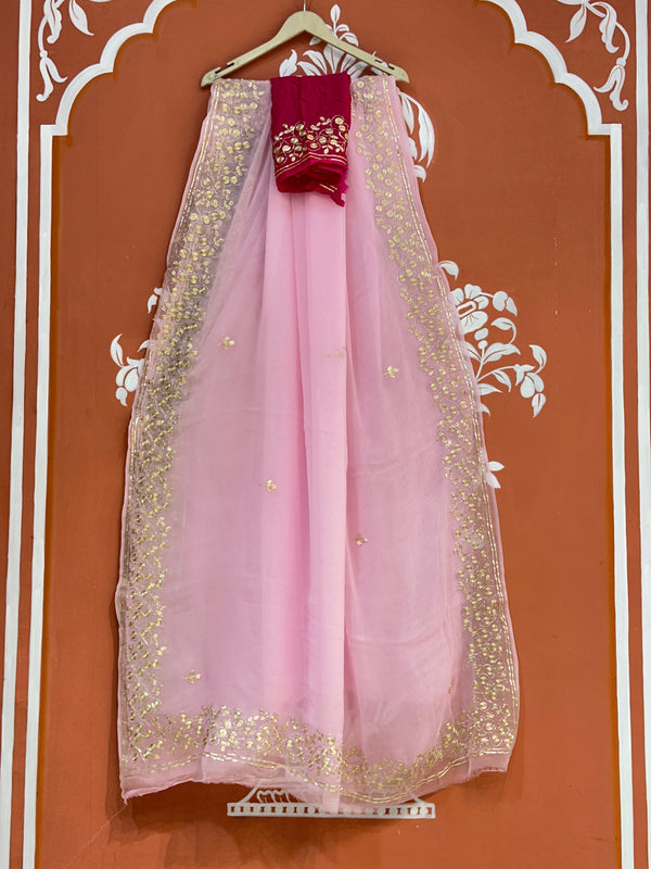 PITTAN WORK PURE CHIFFON SAREE