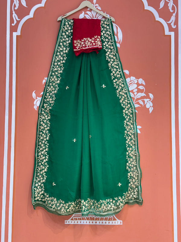 PITTAN WORK PURE CHIFFON SAREE