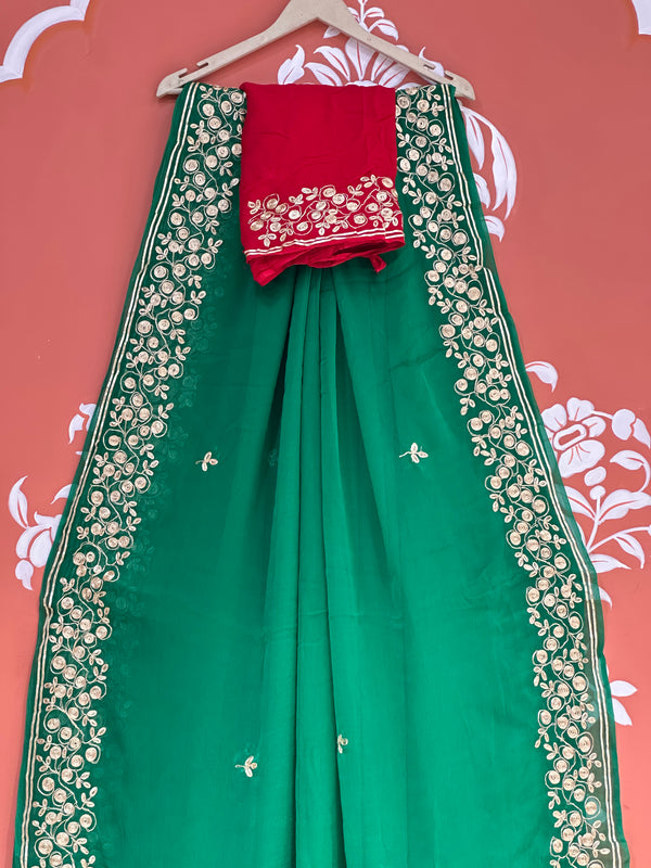 PITTAN WORK PURE CHIFFON SAREE