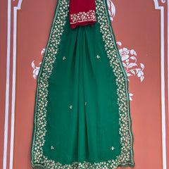 PITTAN WORK PURE CHIFFON SAREE