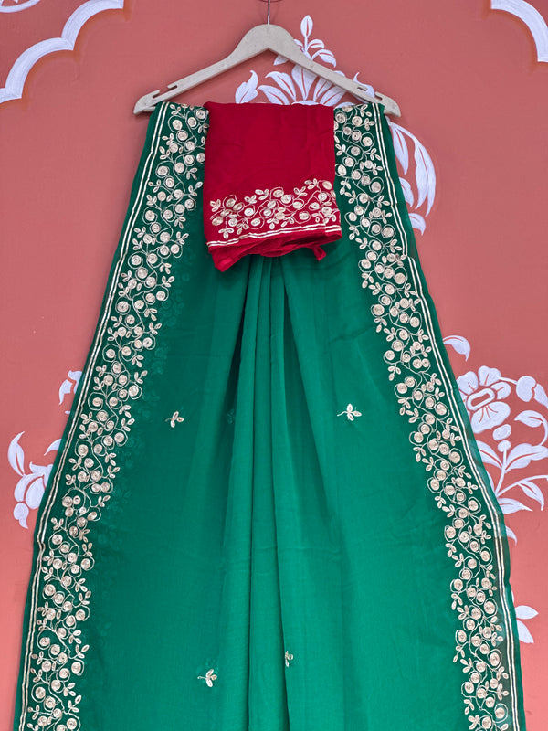 PITTAN WORK PURE CHIFFON SAREE