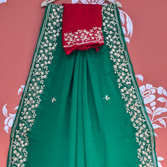 PITTAN WORK PURE CHIFFON SAREE
