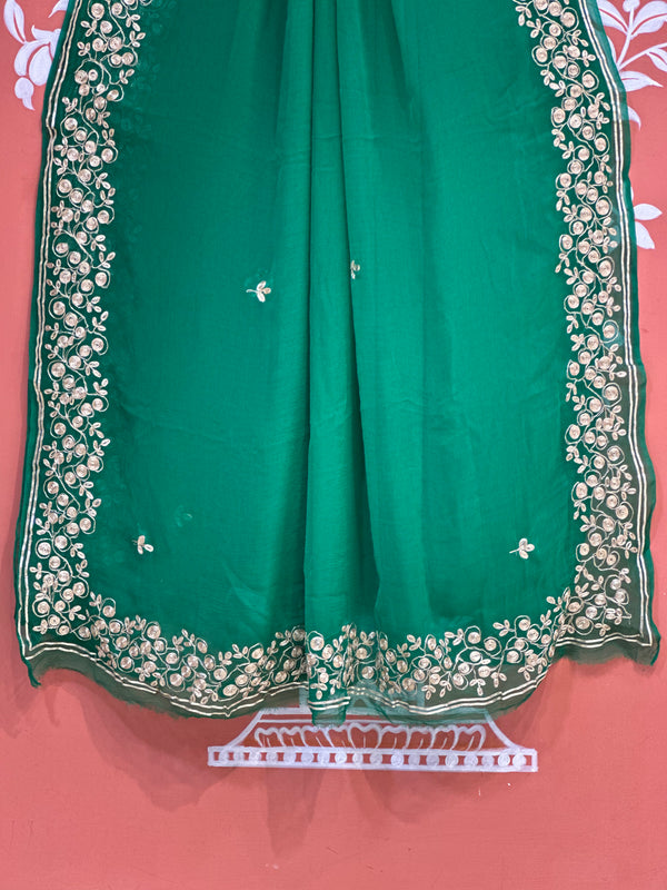 PITTAN WORK PURE CHIFFON SAREE