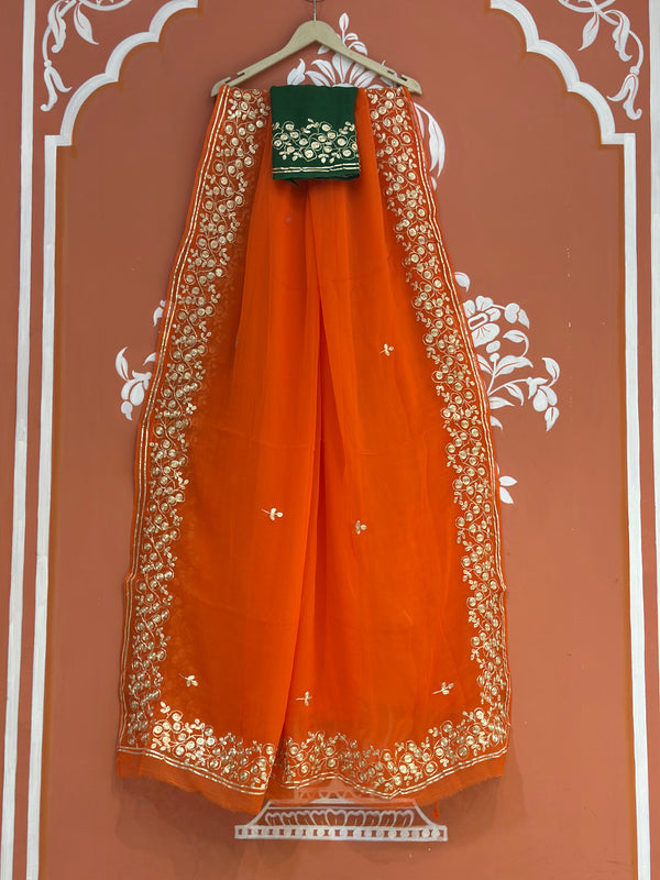 PITTAN WORK PURE CHIFFON SAREE