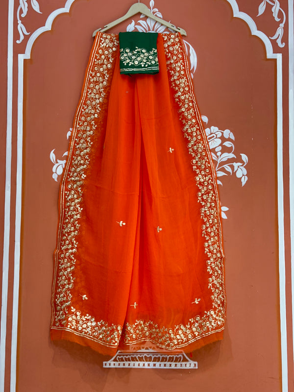 PITTAN WORK PURE CHIFFON SAREE