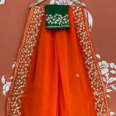 PITTAN WORK PURE CHIFFON SAREE