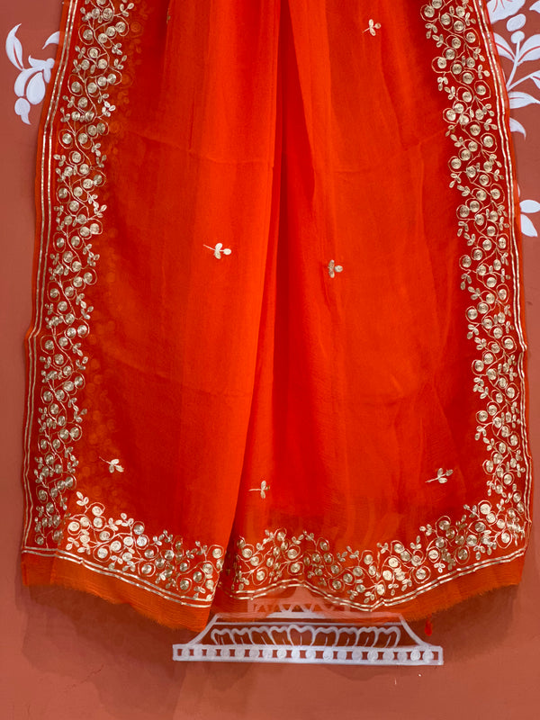 PITTAN WORK PURE CHIFFON SAREE