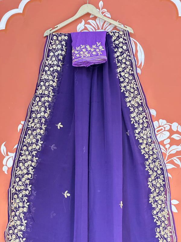 PITTAN WORK PURE CHIFFON SAREE