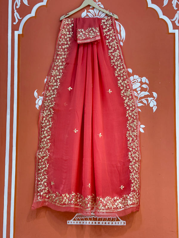 PITTAN WORK PURE CHIFFON SAREE