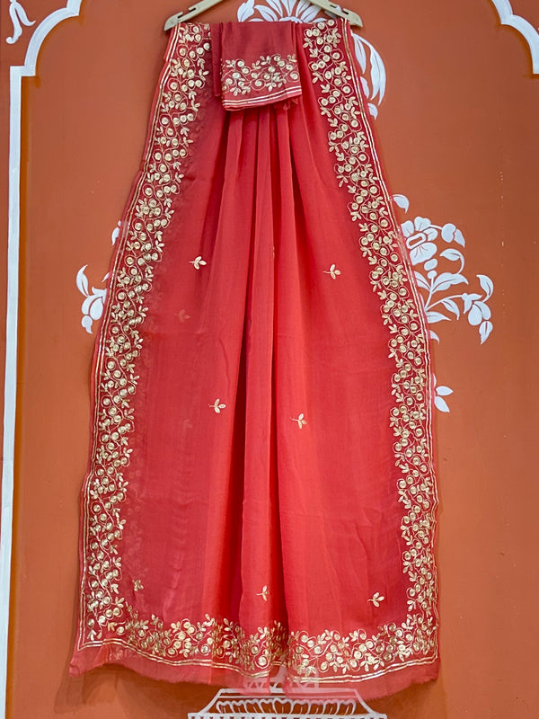 PITTAN WORK PURE CHIFFON SAREE