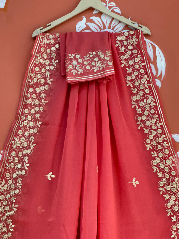 PITTAN WORK PURE CHIFFON SAREE