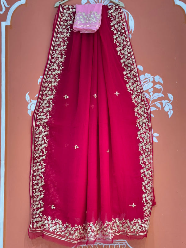 PITTAN WORK PURE CHIFFON SAREE
