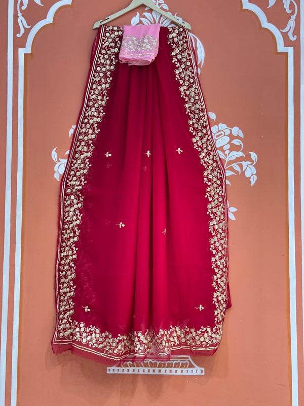 PITTAN WORK PURE CHIFFON SAREE