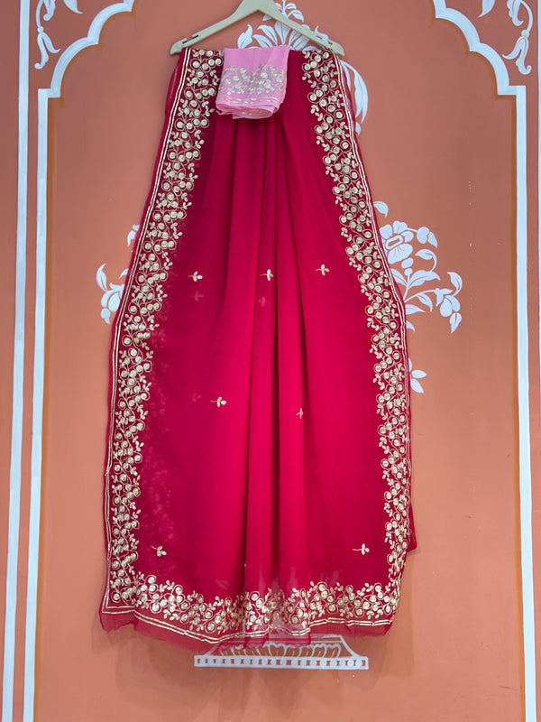 PITTAN WORK PURE CHIFFON SAREE