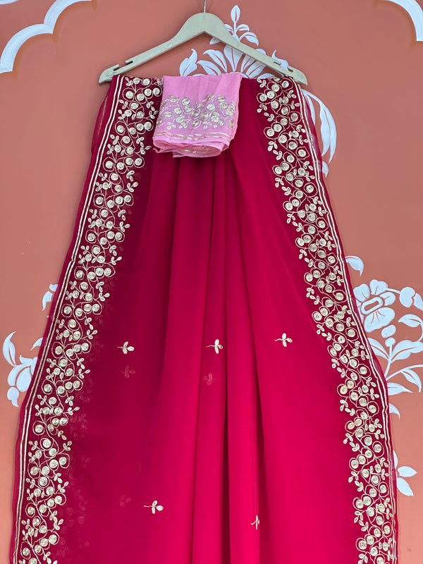 PITTAN WORK PURE CHIFFON SAREE