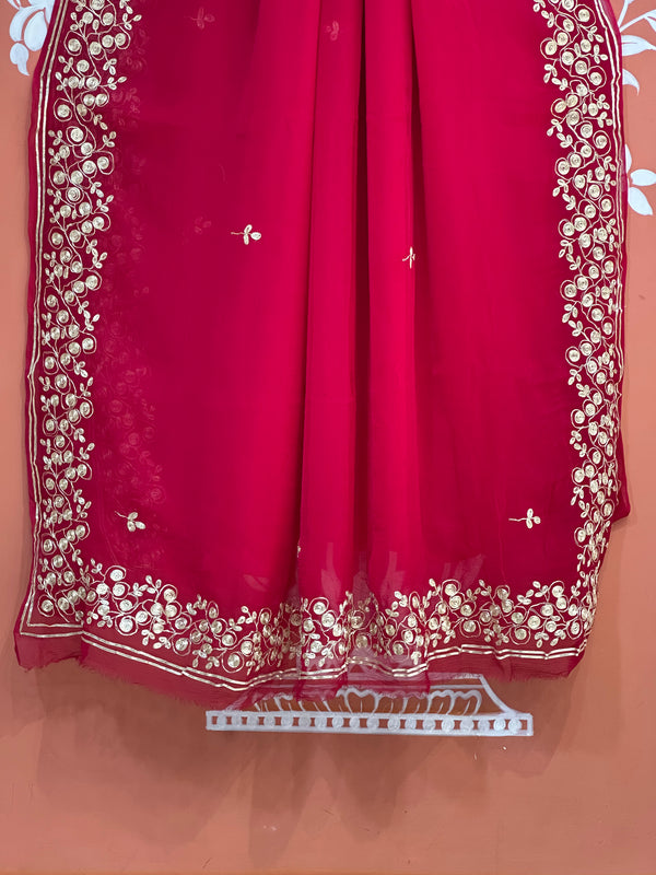 PITTAN WORK PURE CHIFFON SAREE