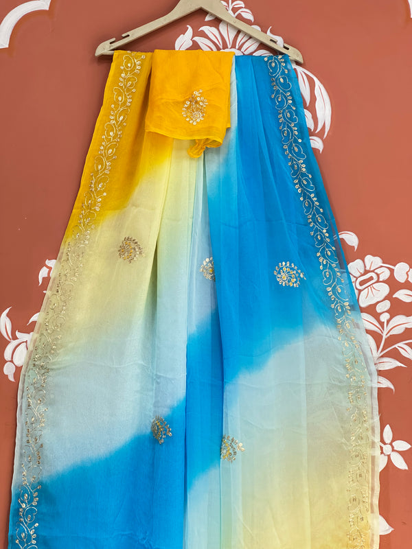 BOX DIE PURE CHIFFON MACHINE WORK SAREE