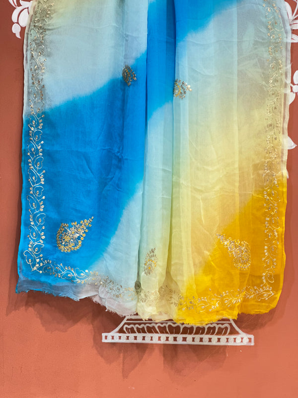 BOX DIE PURE CHIFFON MACHINE WORK SAREE