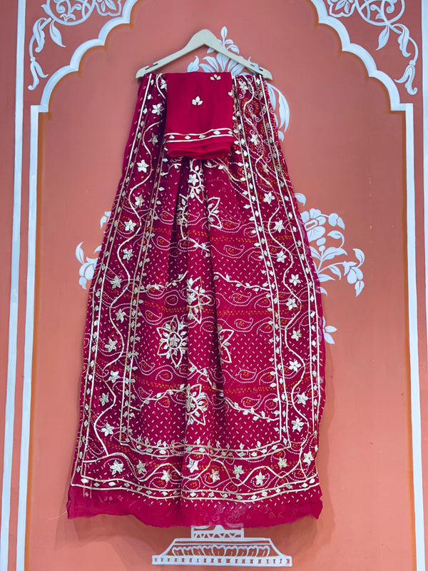 BHANDHANI PURE CHIFFON KACHI PATTI SAREE