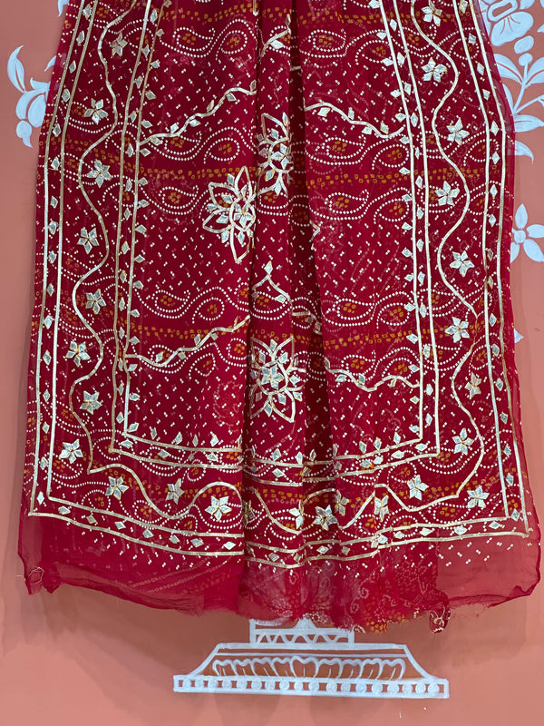 BHANDHANI PURE CHIFFON KACHI PATTI SAREE