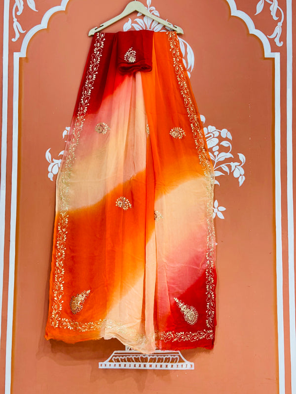 BOX DIE PURE CHIFFON MACHINE WORK SAREE