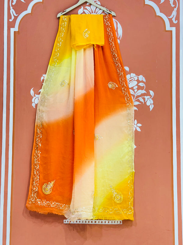 BOX DIE PURE CHIFFON MACHINE WORK SAREE