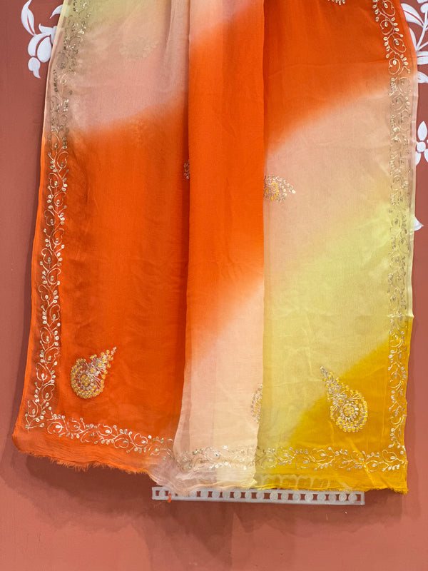 BOX DIE PURE CHIFFON MACHINE WORK SAREE
