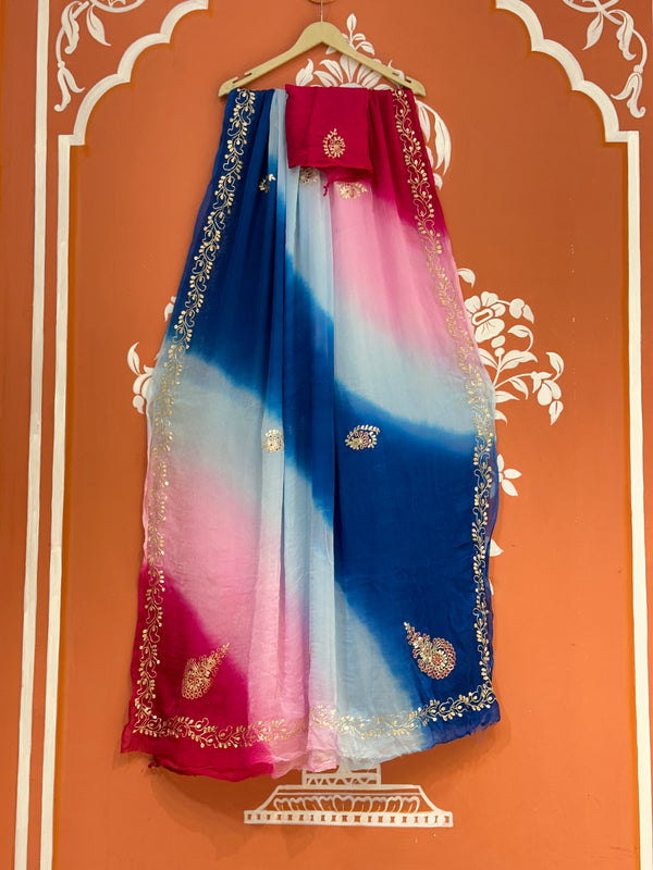 BOX DIE PURE CHIFFON MACHINE WORK SAREE