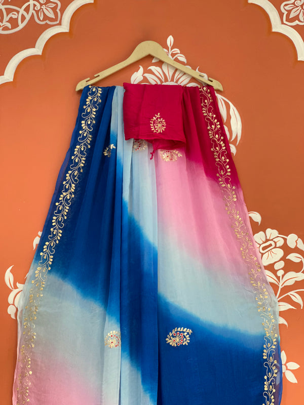 BOX DIE PURE CHIFFON MACHINE WORK SAREE