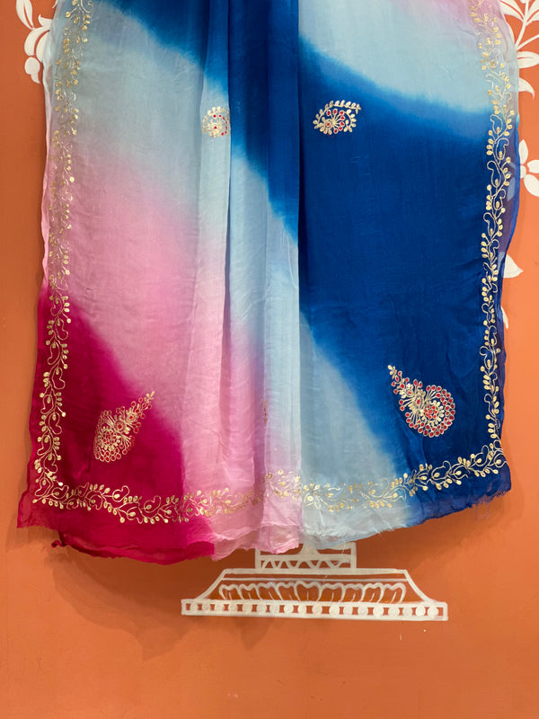BOX DIE PURE CHIFFON MACHINE WORK SAREE