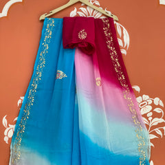 BOX DIE PURE CHIFFON MACHINE WORK SAREE